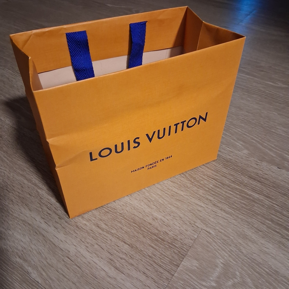 Louis Vuitton Orange Shopping Bag with Blue Handles
